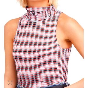 Free People Striped Sleeveless Turtleneck Crop Top Size M